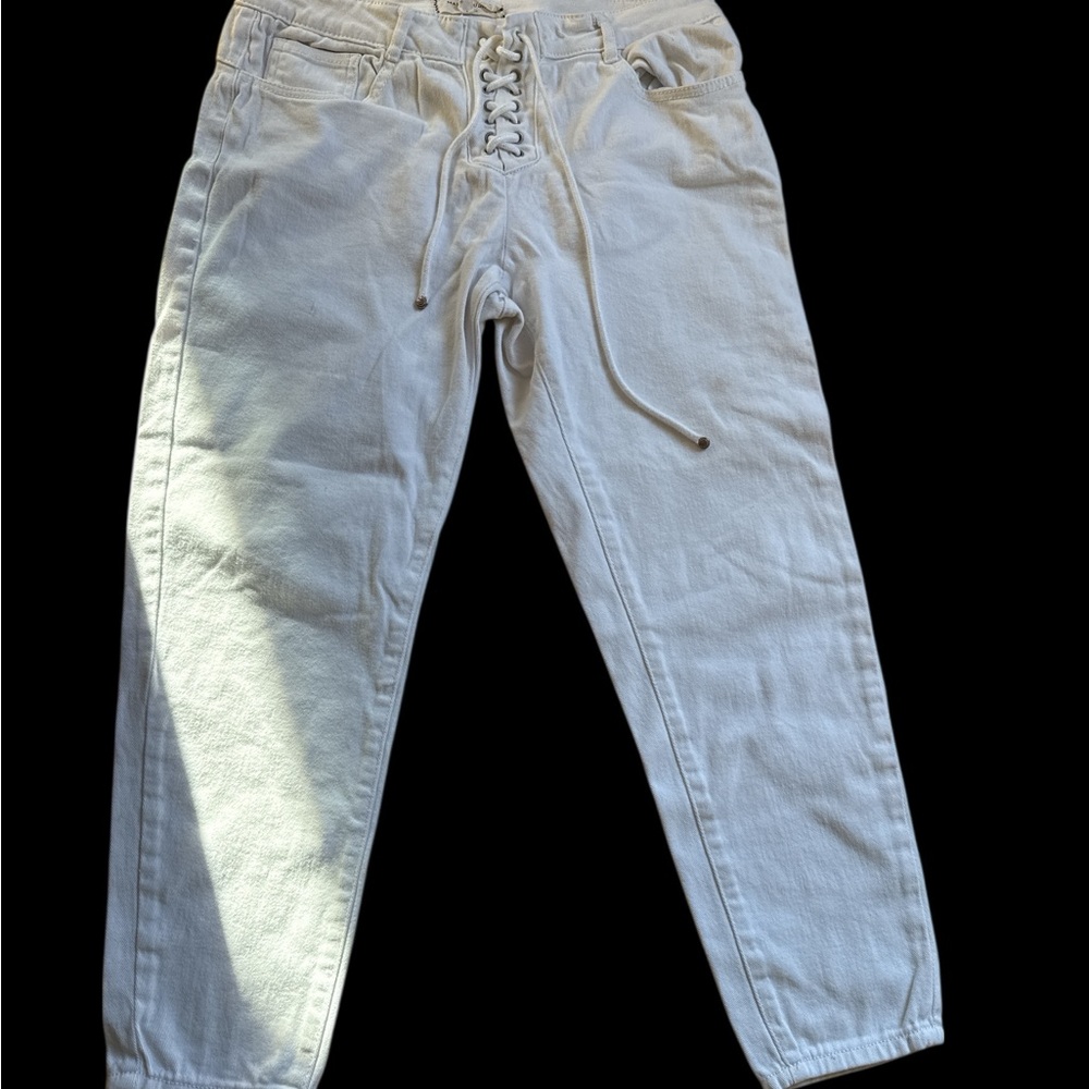 Women's  White Lace-Up Jeans